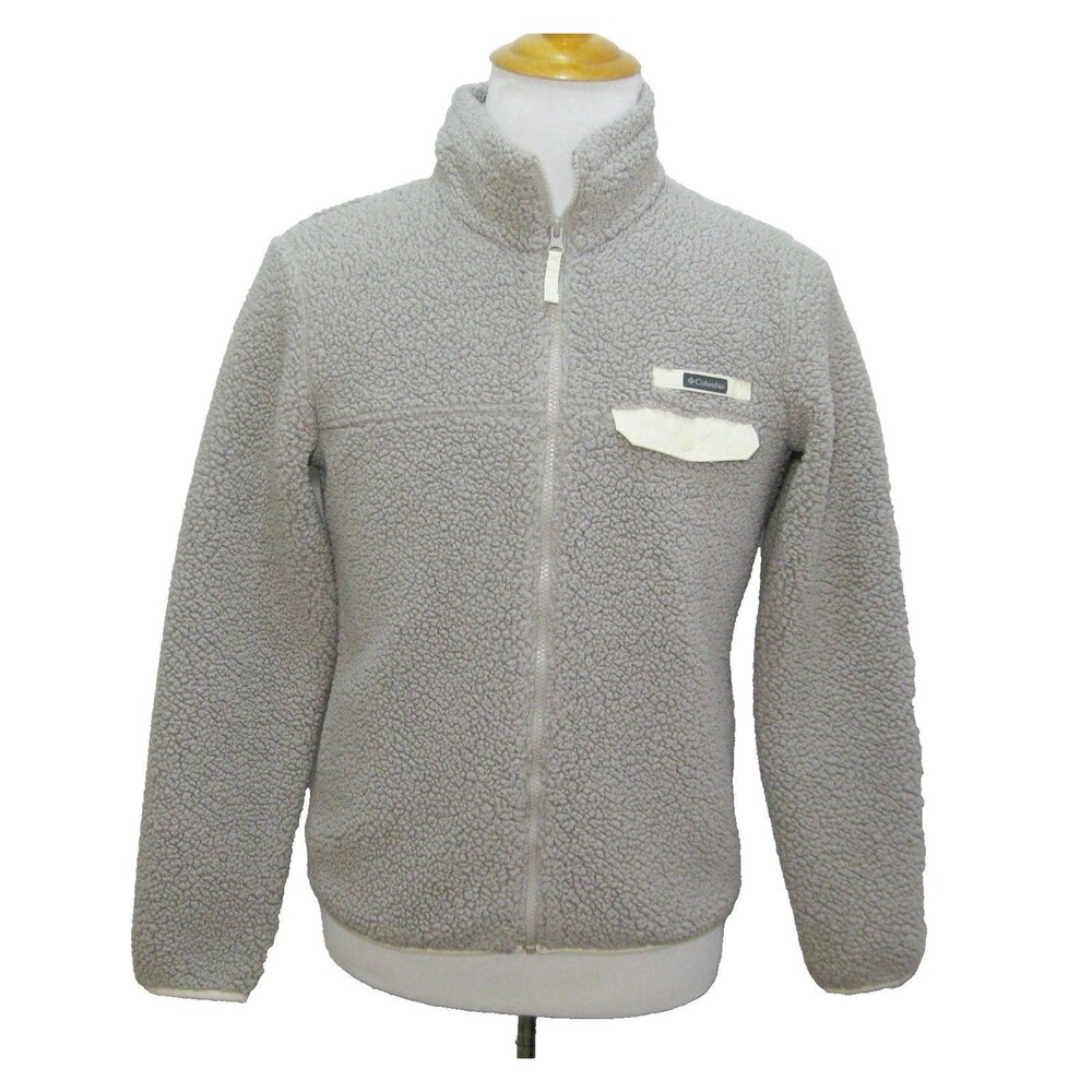 Columbia Fleece Jacket Mens Medium Gray Full Zip 4 Pockets Warm Winter Sweater